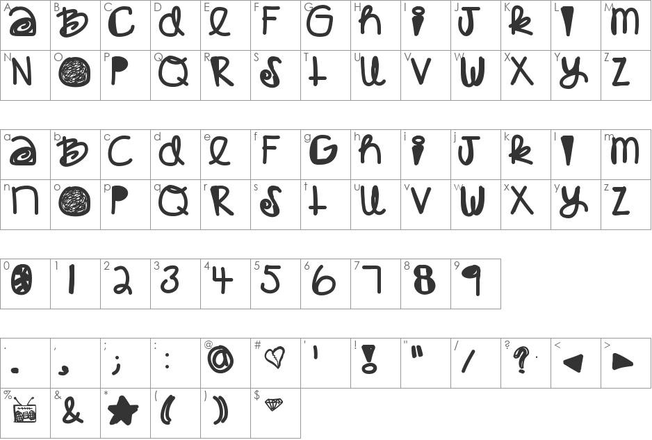 Babaganoosh font character map preview
