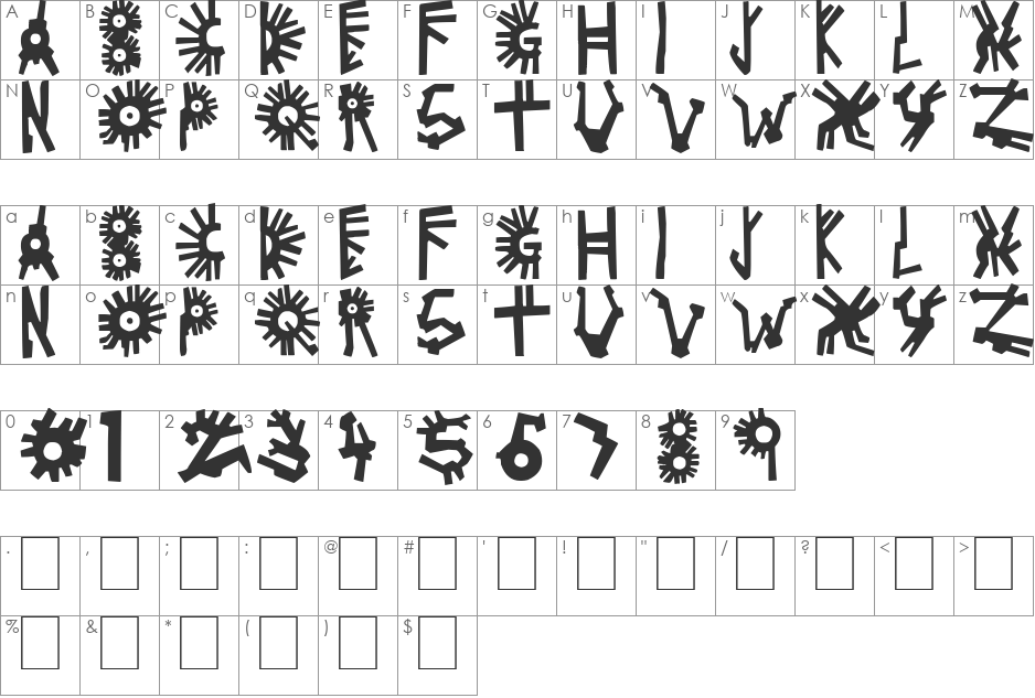 Pollo Pueblo font character map preview
