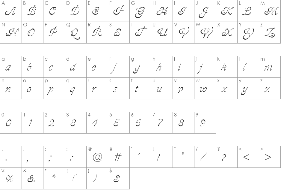 Pollux font character map preview