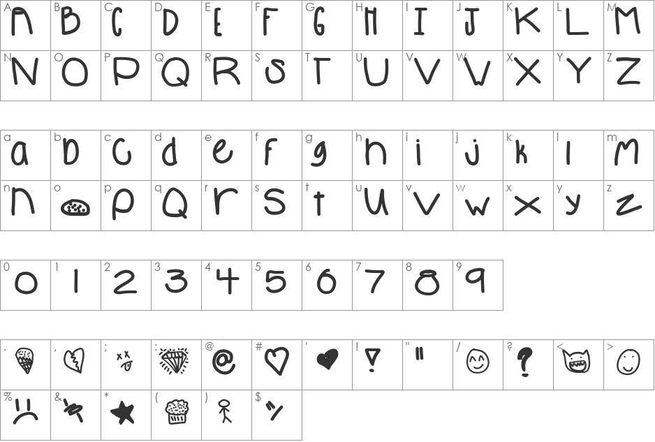 Babe font character map preview