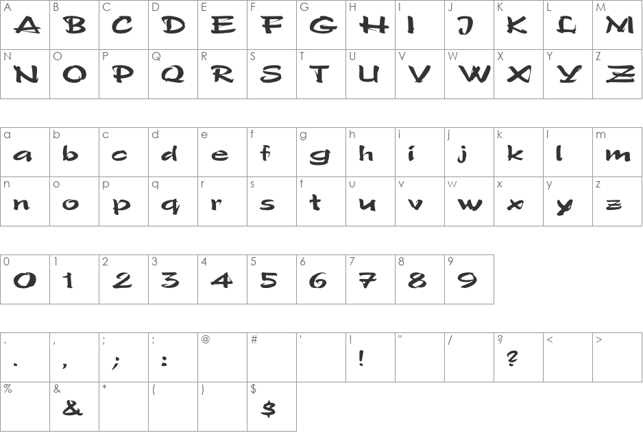 Polo-Semi Script Leftified font character map preview