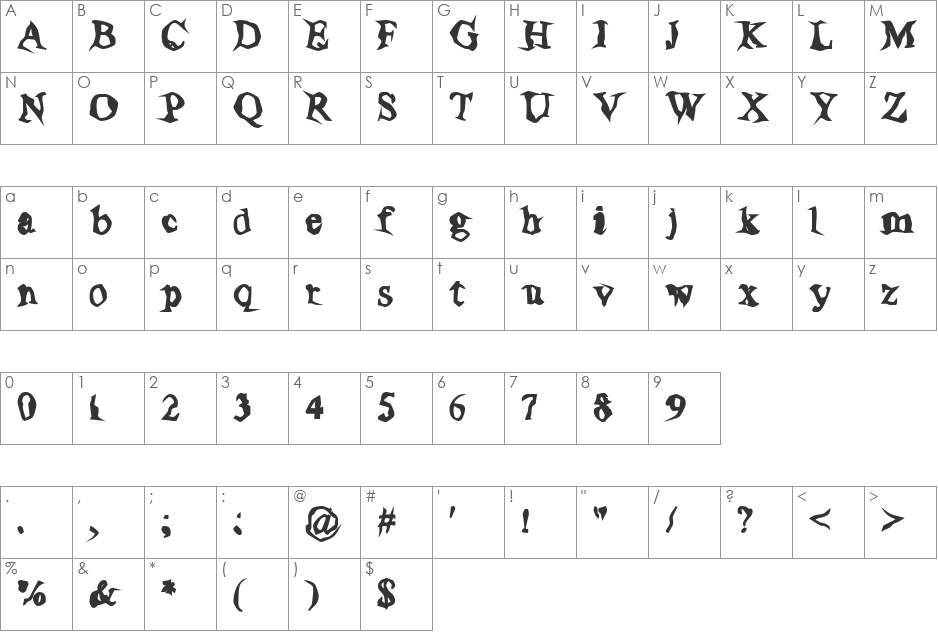 Poltergeist Thick font character map preview