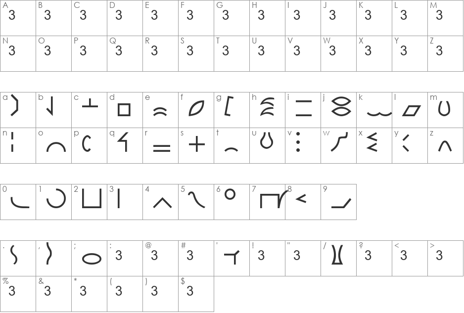 Babel1 font character map preview
