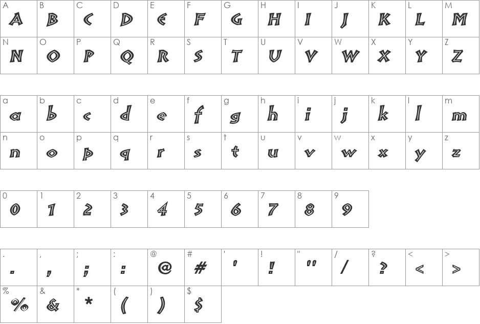 Pompeia Std font character map preview