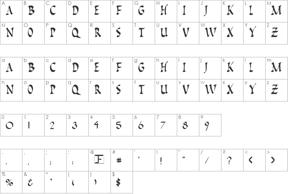 Pompeii Caps font character map preview
