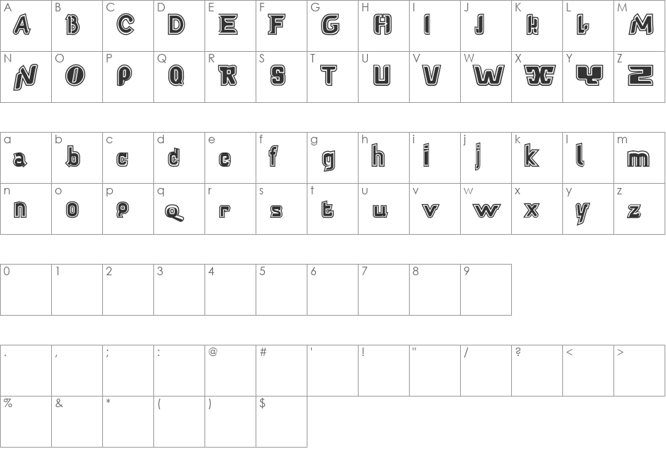 BabelfishZebral font character map preview