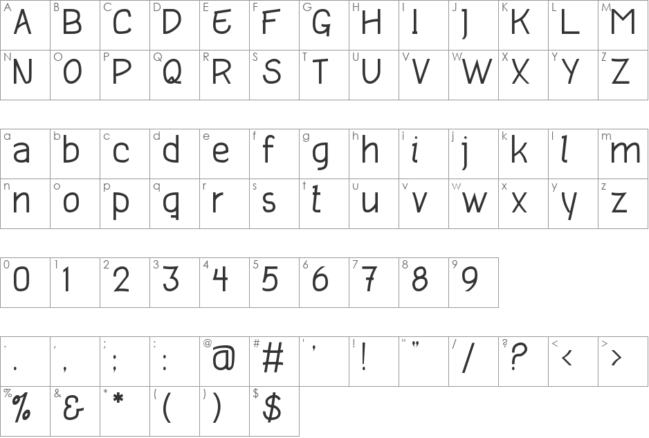 Ponderatta font character map preview