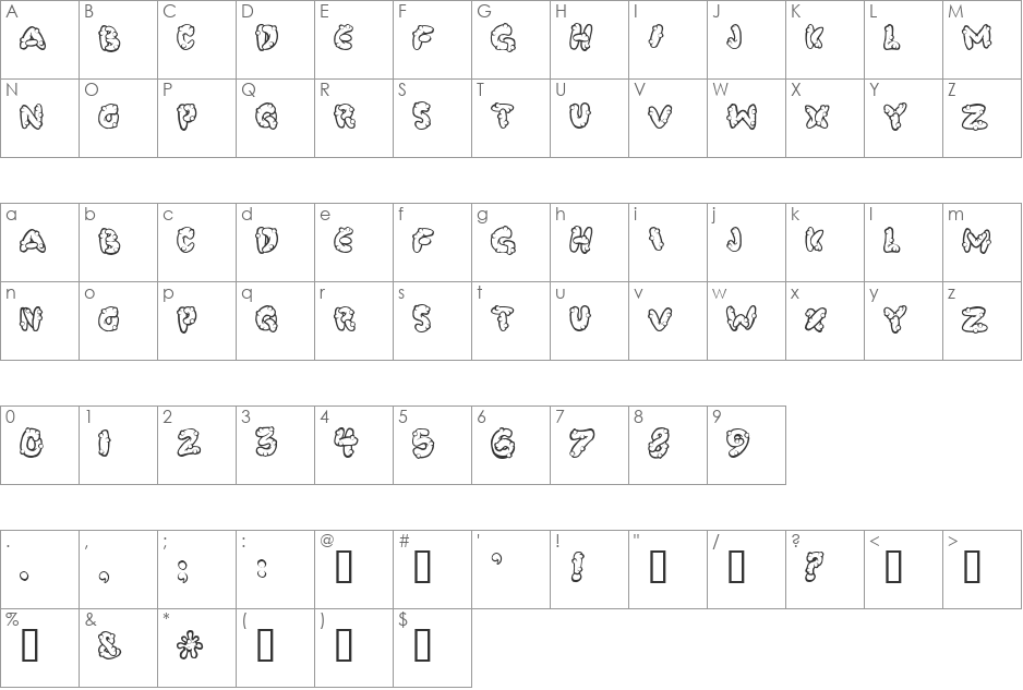 PooCorny font character map preview