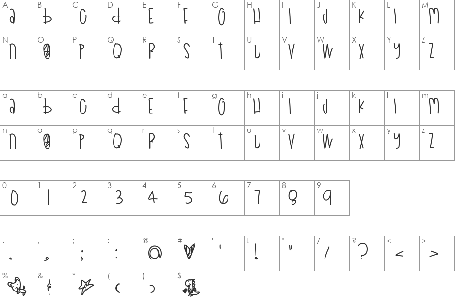 PoodleDoodles font character map preview
