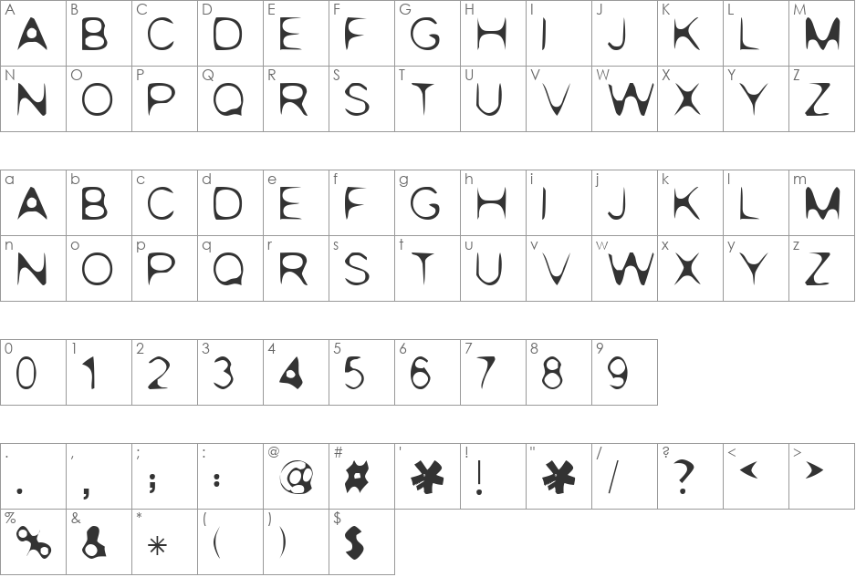 POP. 1280 font character map preview