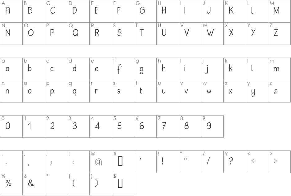 Babiole font character map preview