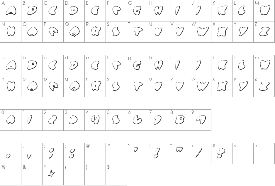 Poppadum font character map preview