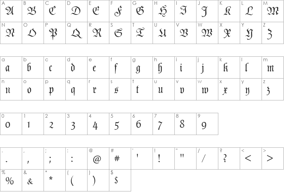 Poppl Fraktur CAT font character map preview