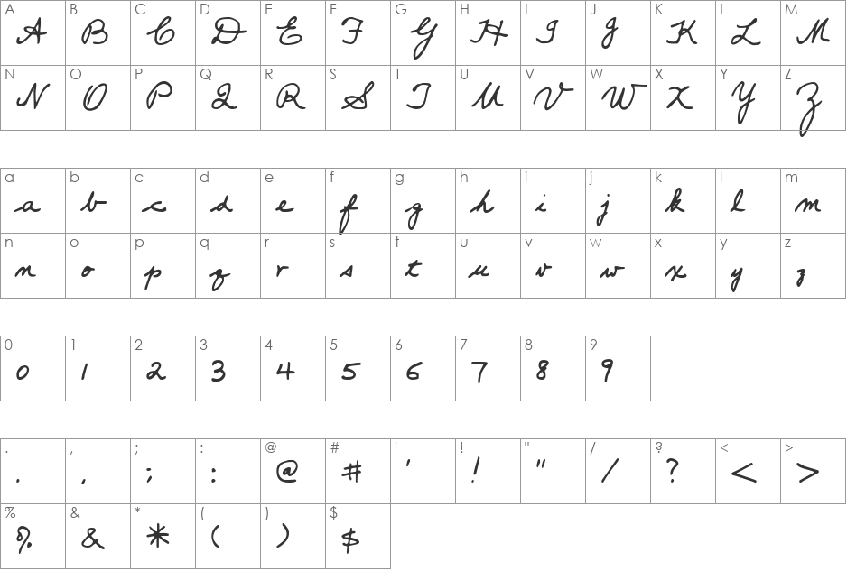 Popsies font character map preview