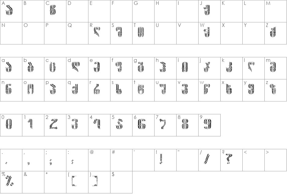 Adamiani (ERI) font character map preview