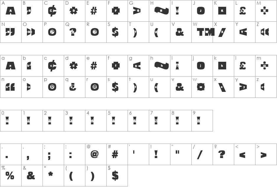 Populist Noise font character map preview