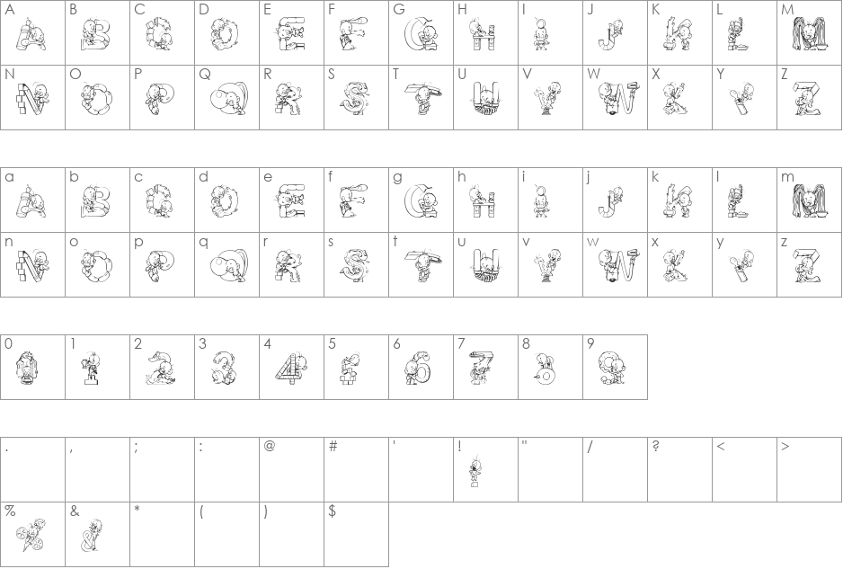 Baby font character map preview