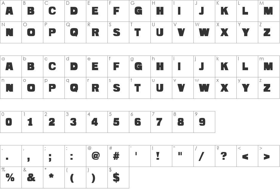 Populist Shout font character map preview