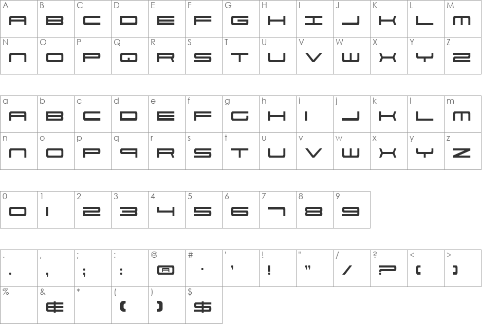 PorschaC font character map preview