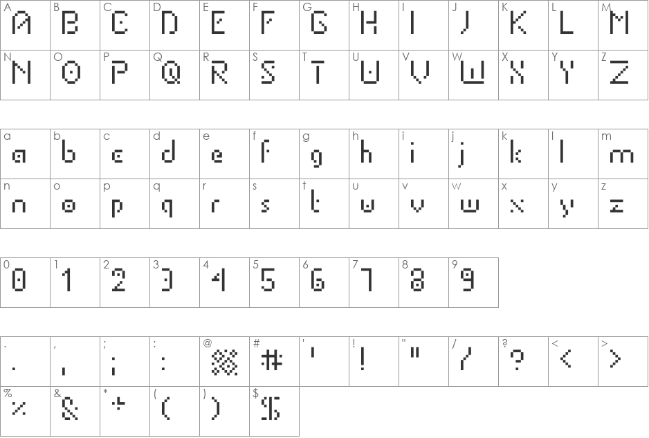 PortableTubeShad font character map preview