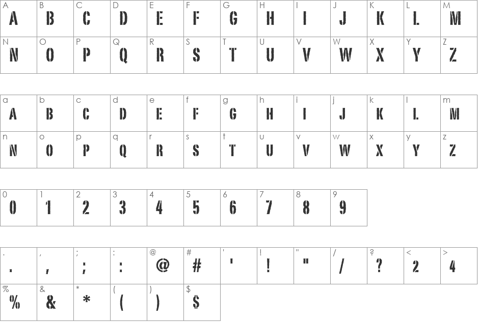 PortagoITC TT font character map preview
