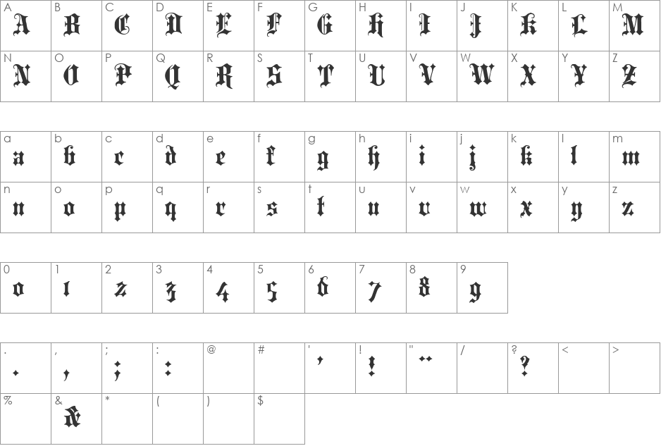 Portcullion font character map preview