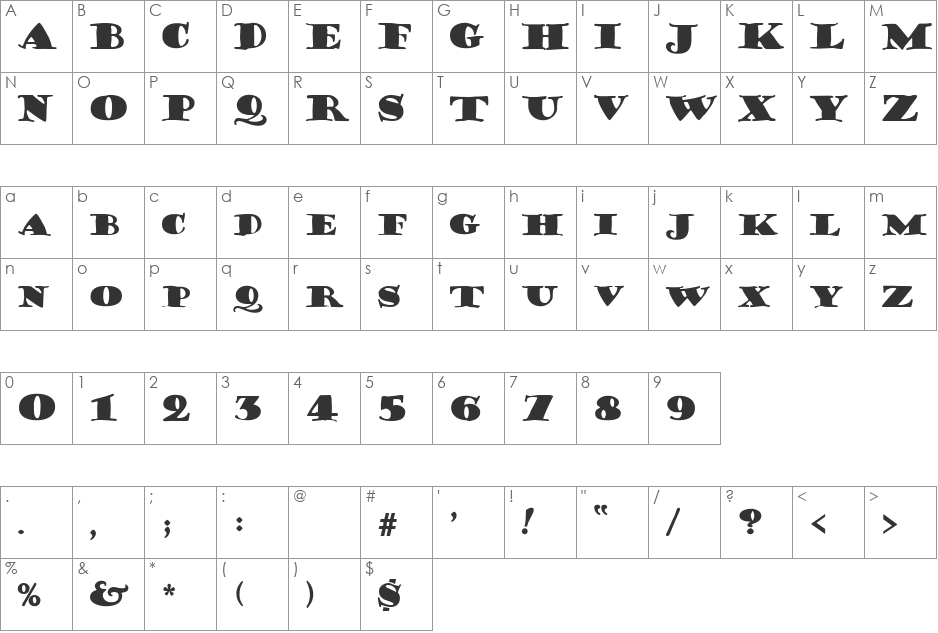 Porter Lil' Kaps font character map preview