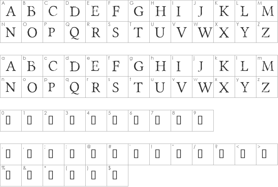 Portmanteau font character map preview