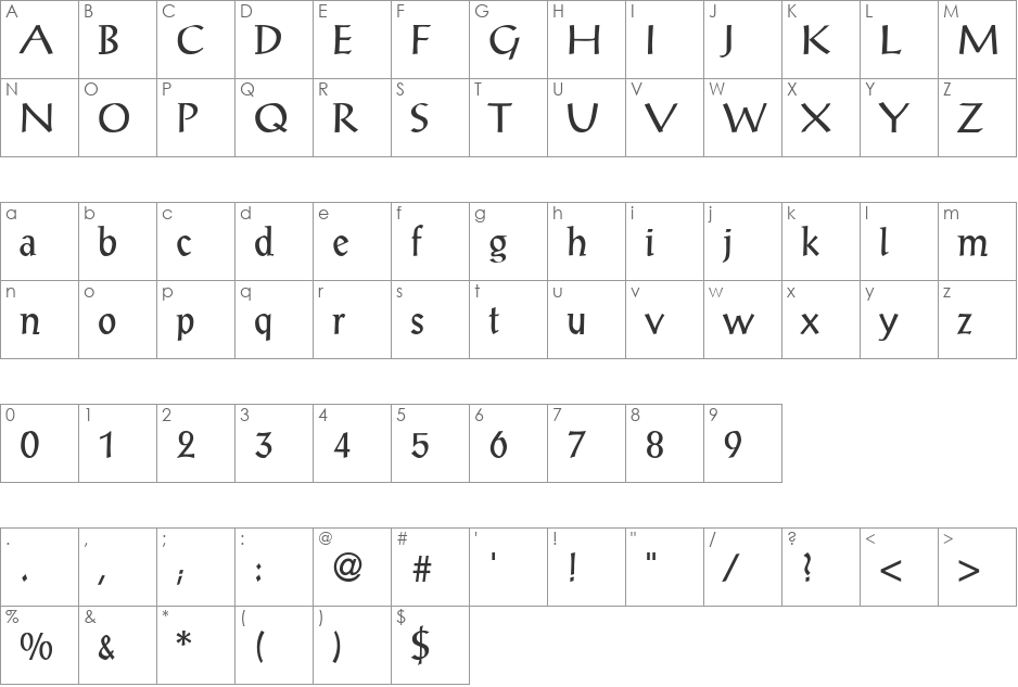 PosauneDB font character map preview