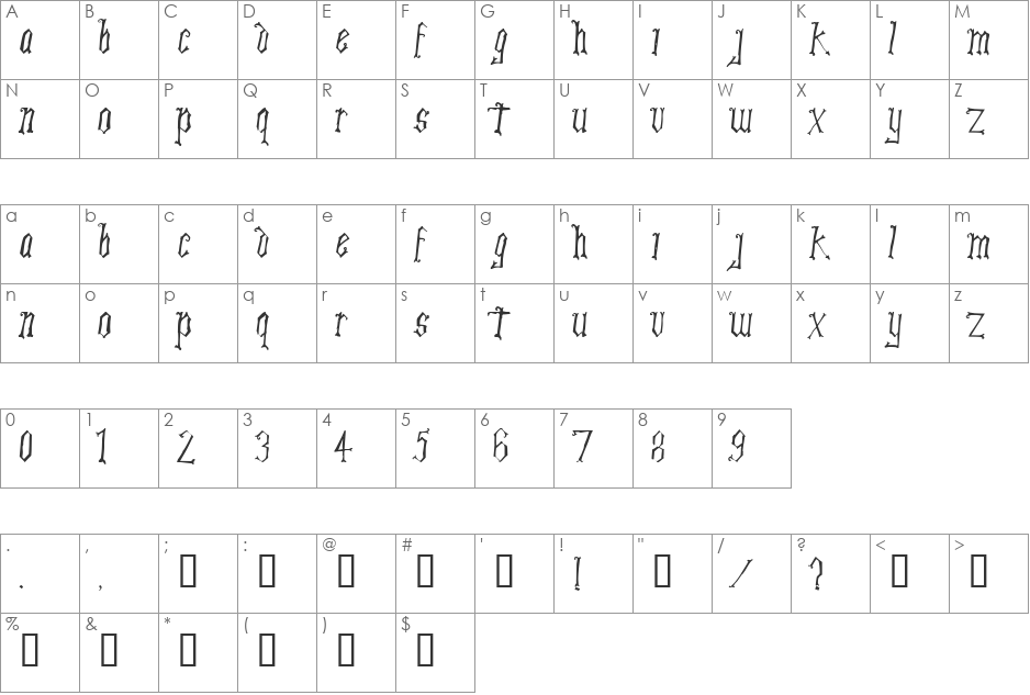 Posche font character map preview