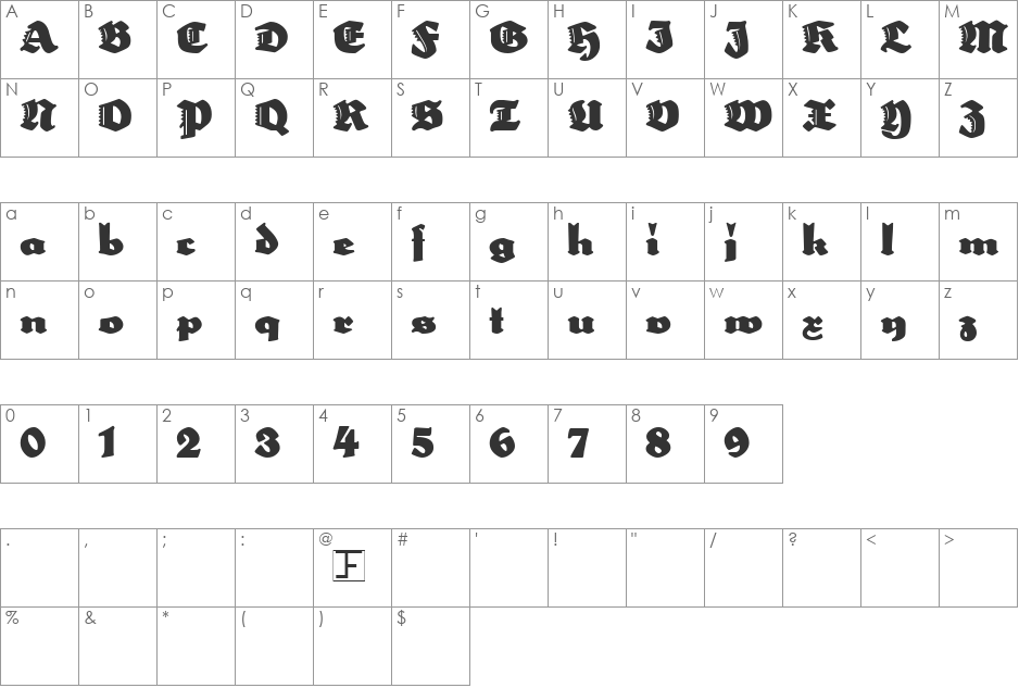 Poseidon font character map preview