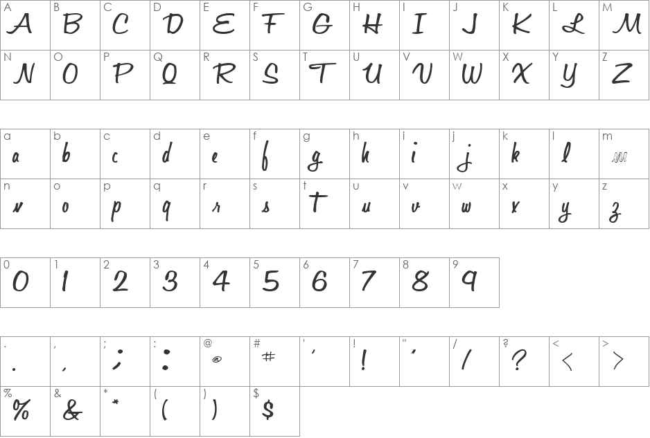 PositiveNew45 font character map preview