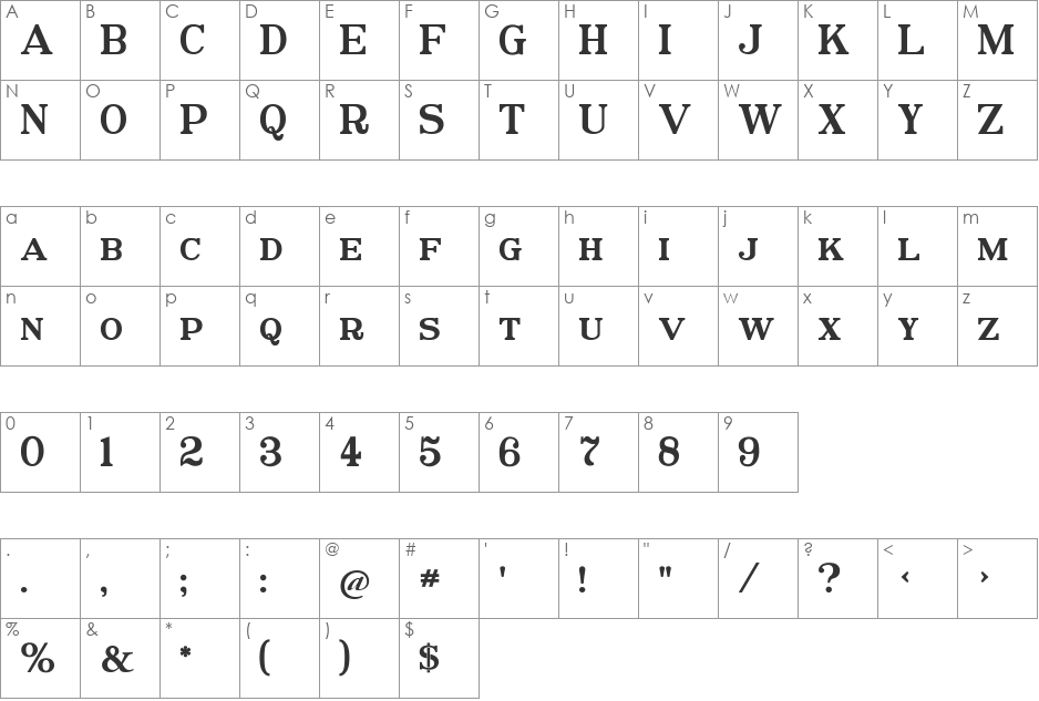 Postamt font character map preview