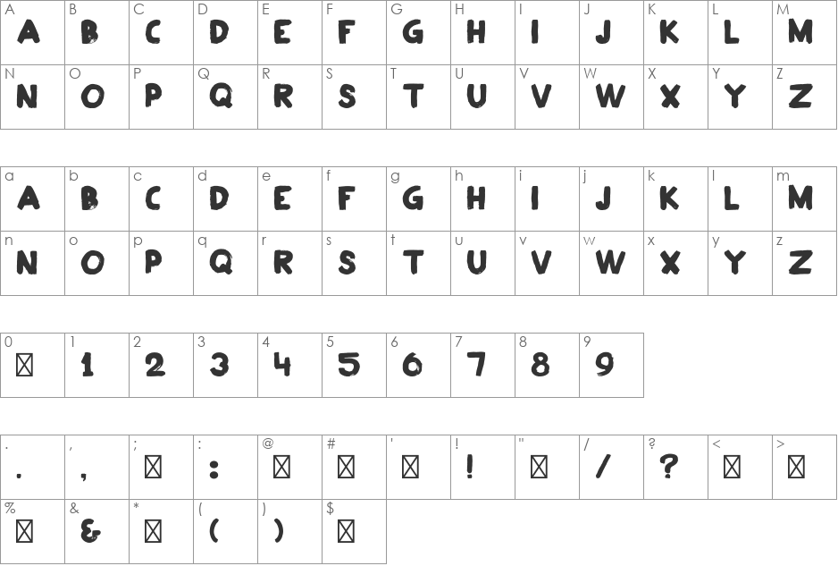 Postaz Bold font character map preview