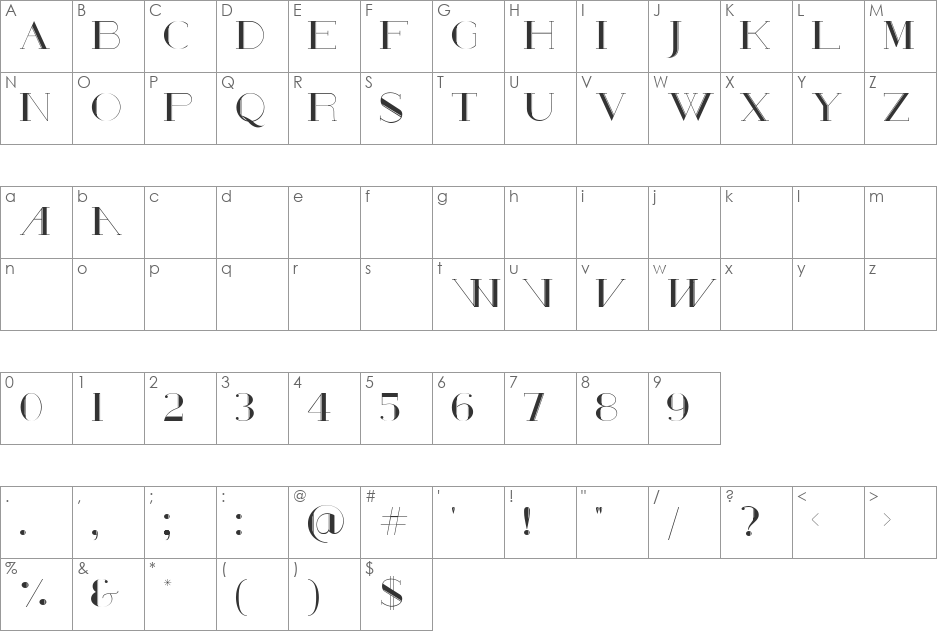 Poste font character map preview