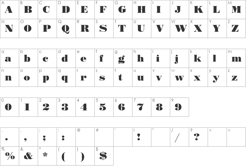 Poster Cyr font character map preview