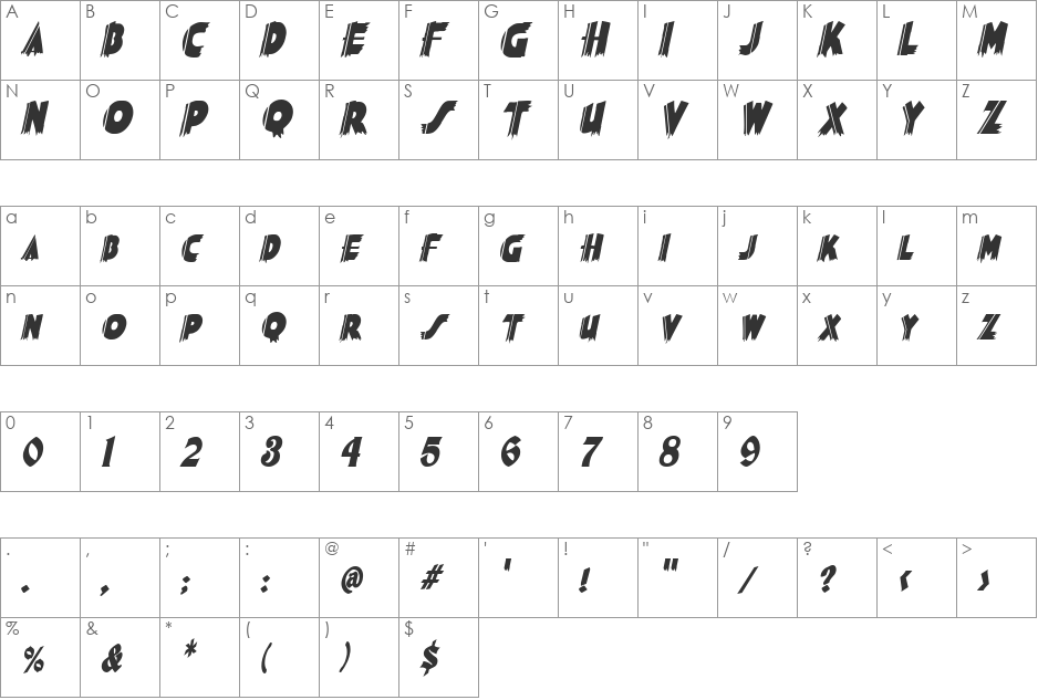 Poster-Condensed font character map preview