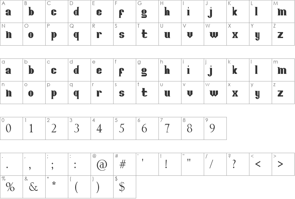 Posterfont font character map preview