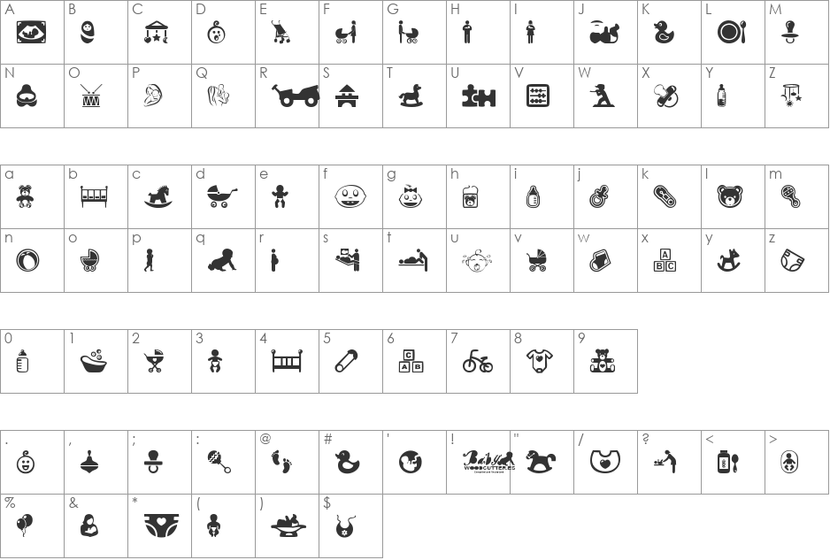 baby icons font character map preview
