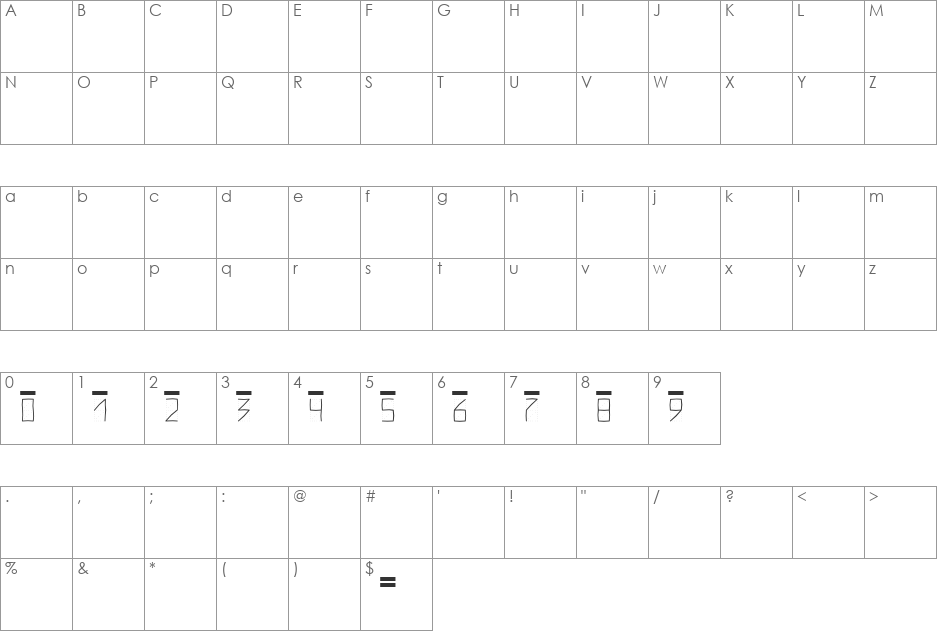 PostIndexHand1 font character map preview
