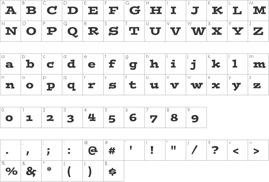 Postino Std font character map preview