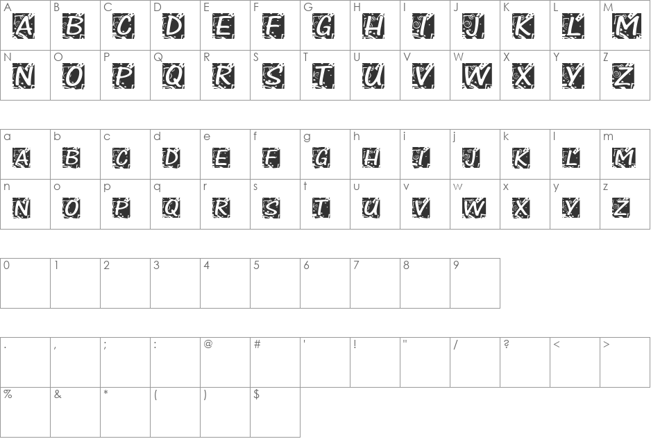 Potheyes font character map preview