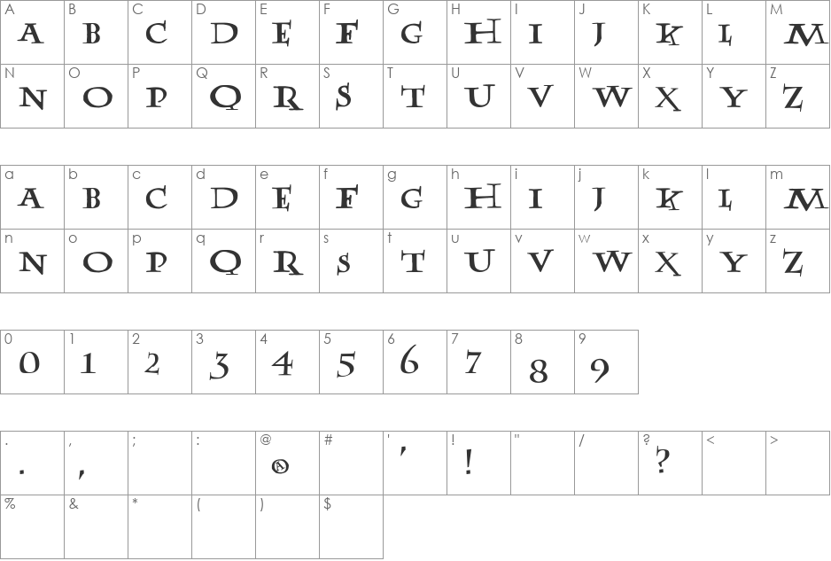 PotterFuseLetter font character map preview