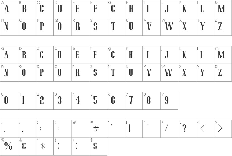Pottery Barn font character map preview