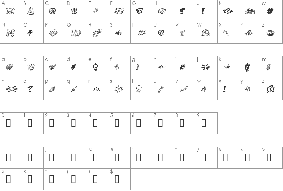 PottyMouth BB font character map preview