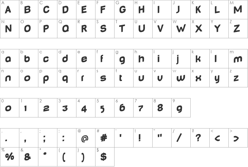 Baby MineFat Jumping font character map preview