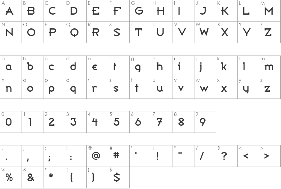 Poussage font character map preview