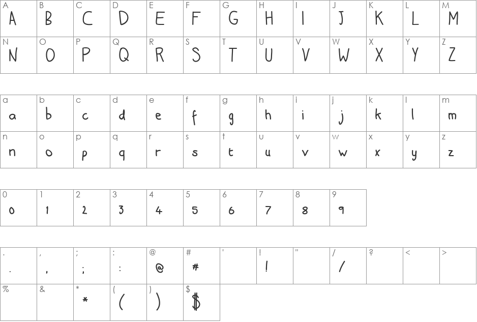 adams hand font character map preview