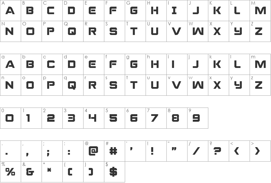 Praetorian Leftalic font character map preview