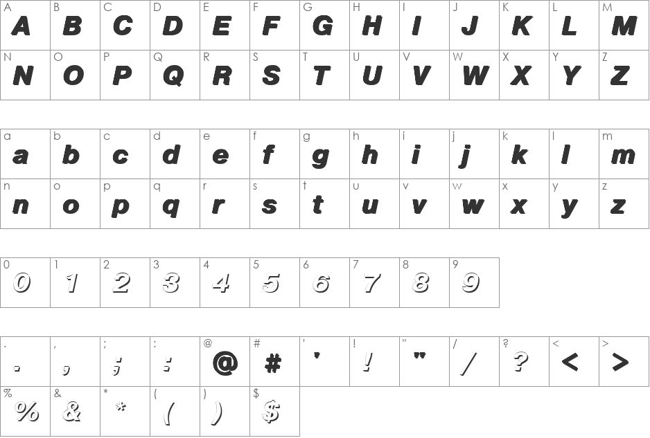 PragmaticaShadowC font character map preview